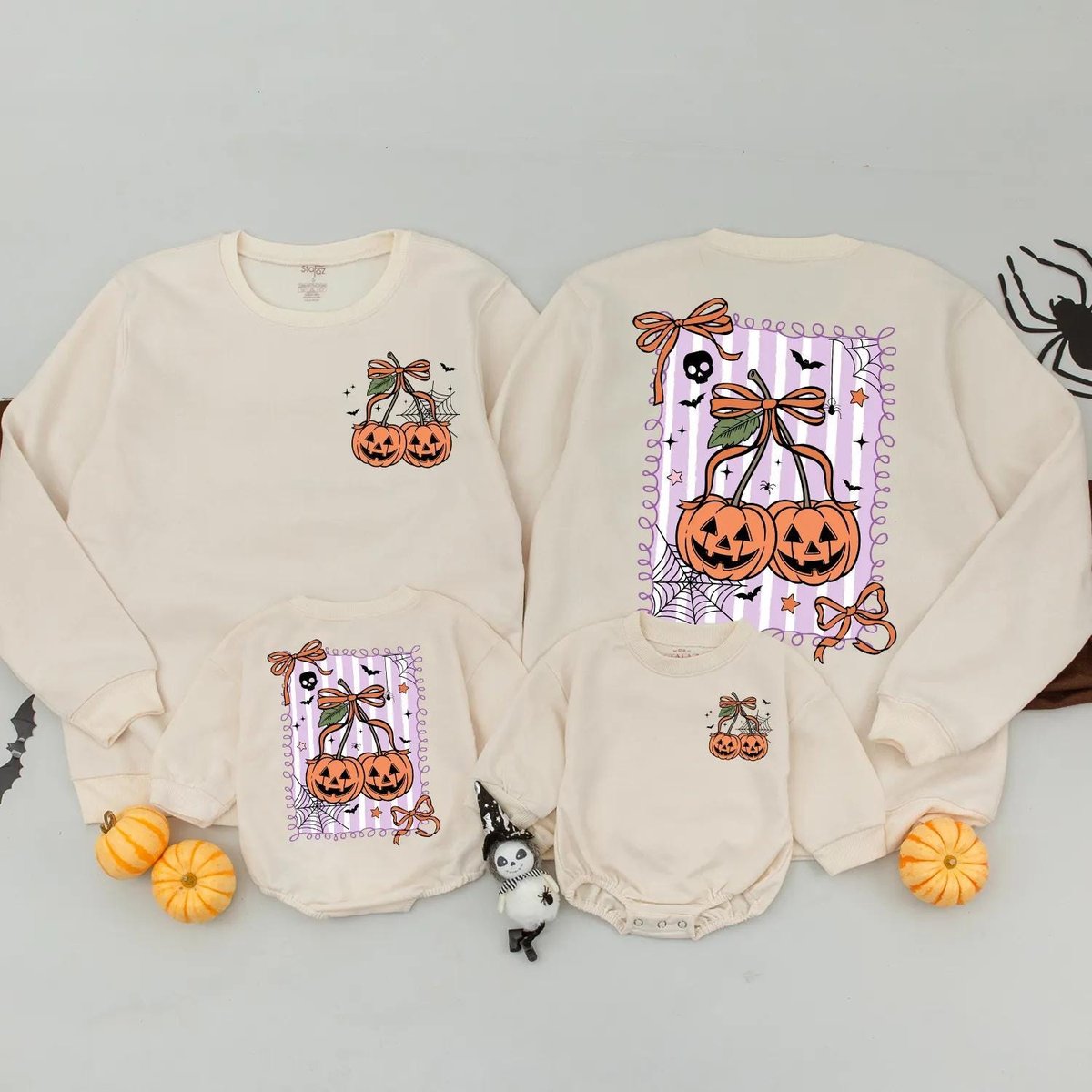 Pumpkin Cherries Spooky Season Sweatshirt Halloween Pumpkin Shirt Pumpkin Bow Halloween Family Match 434