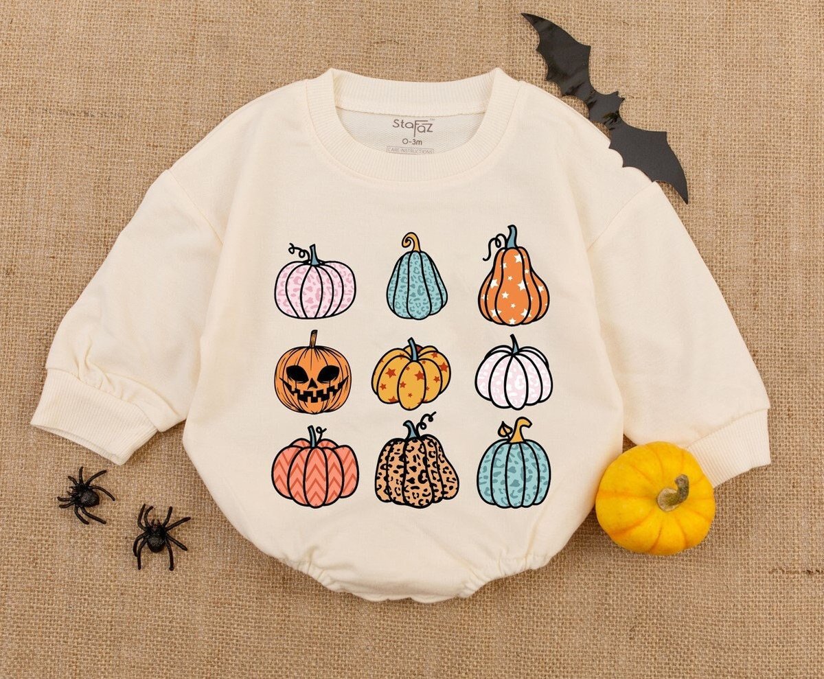 Pumpkin Print Fall Romper Halloween Ghouls Baby Romper Halloween Newborn Clothes Halloween baby