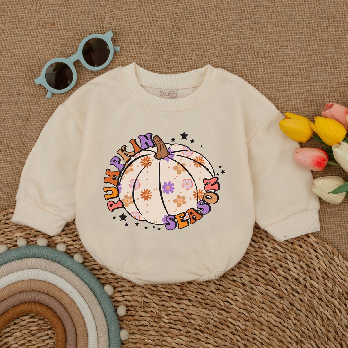 Pumpkin Season Baby Romper Floral Pumpkin Bodysuit Fall Baby Outfit Halloween Baby Clothes Halloween 175