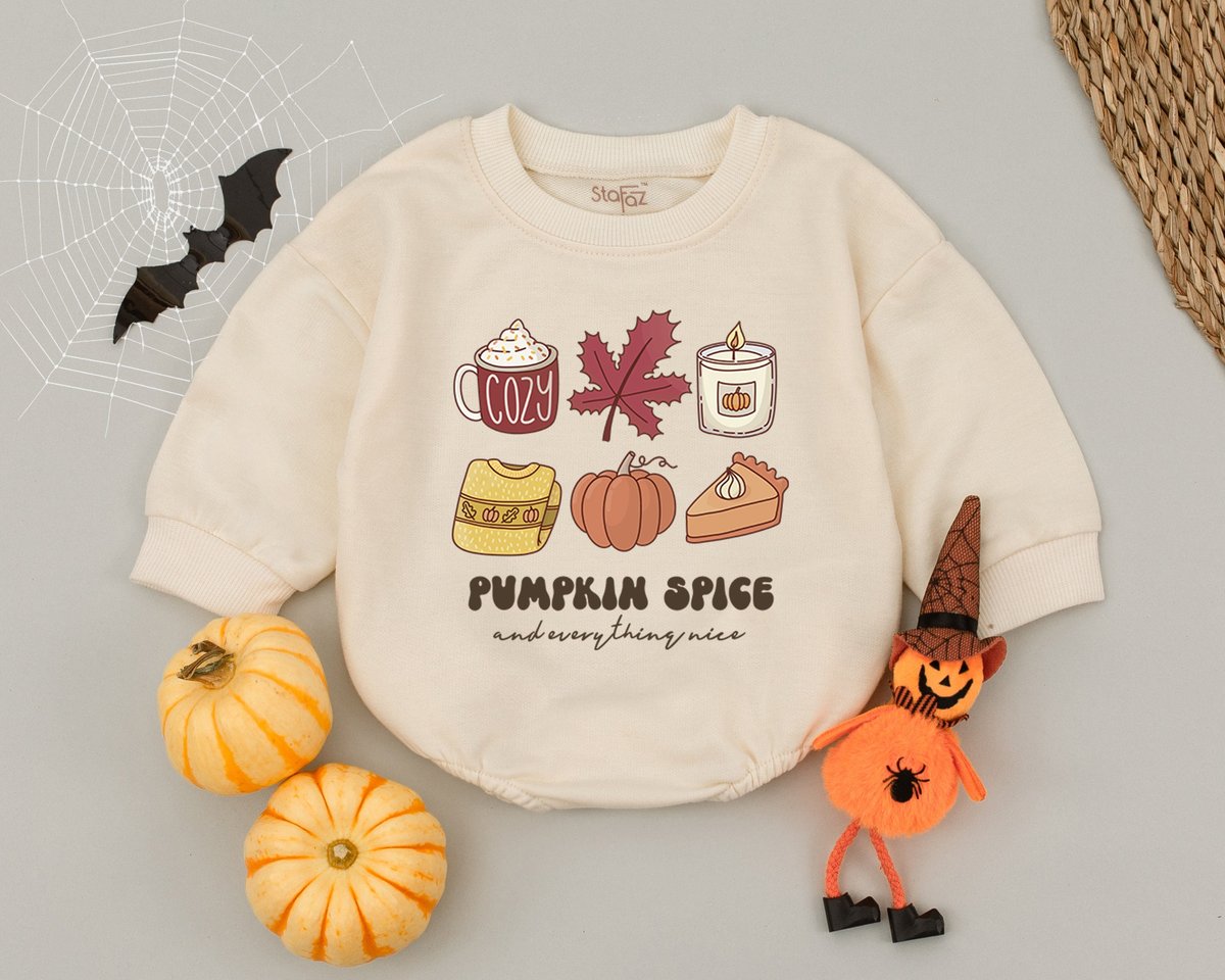 Pumpkin Spice Everything Nice Baby Romper Sweater Coffee Little Pumpkin Pie OutfitBaby Thanksgiving