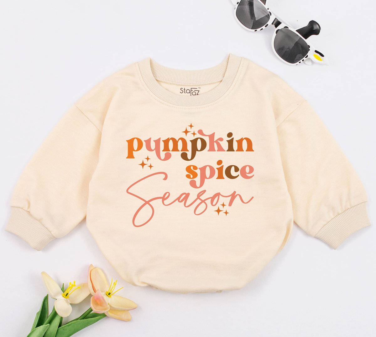Pumpkin Spice Season Baby Romper Retro Fall Bodysuit Cute Natural Baby Clothes fall bodysuit Thanksg 151