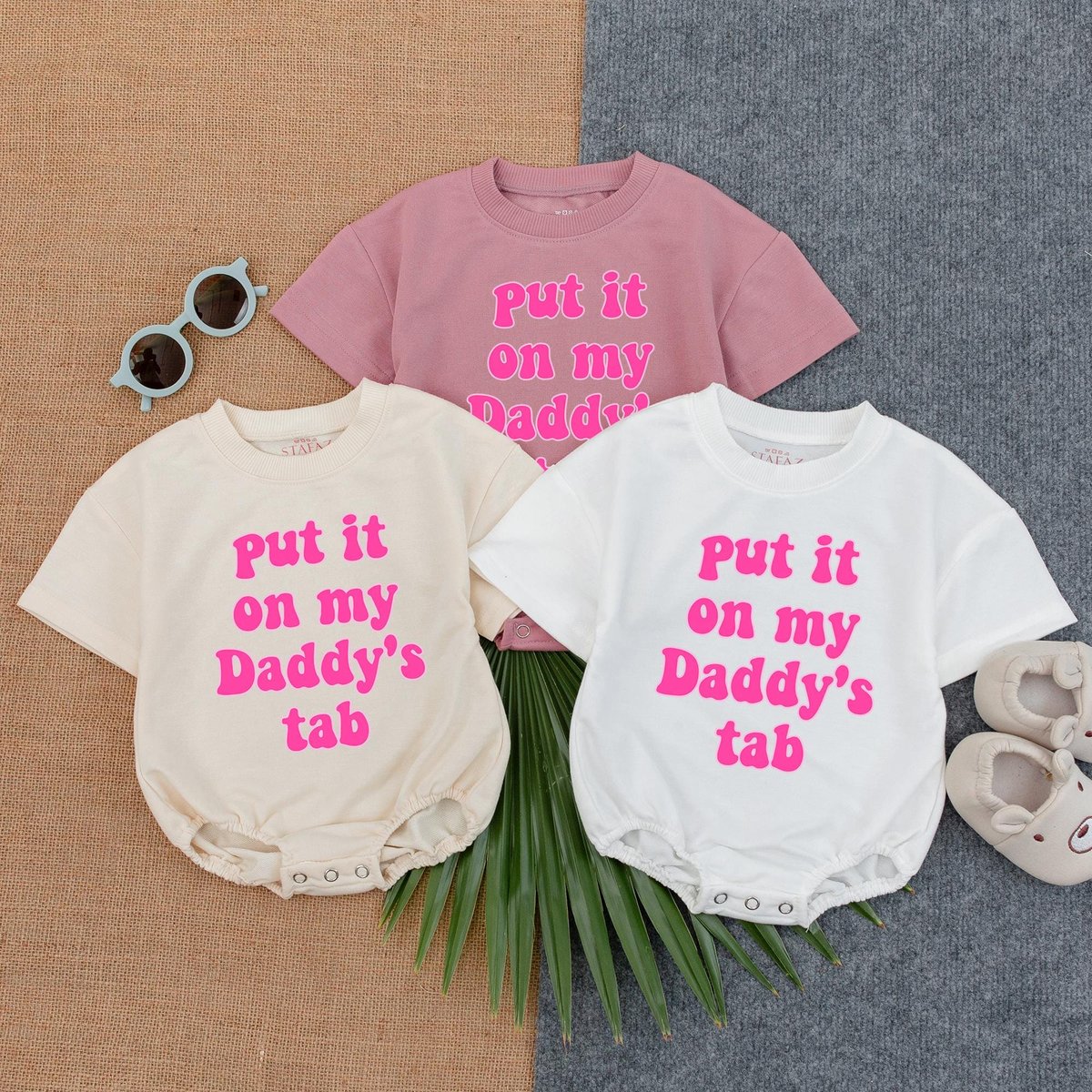 Put It On Daddys Tab T shirt Bubble Romper Funny Fathers Day Baby Outfit Newborn Gift for Dad Gift f 190
