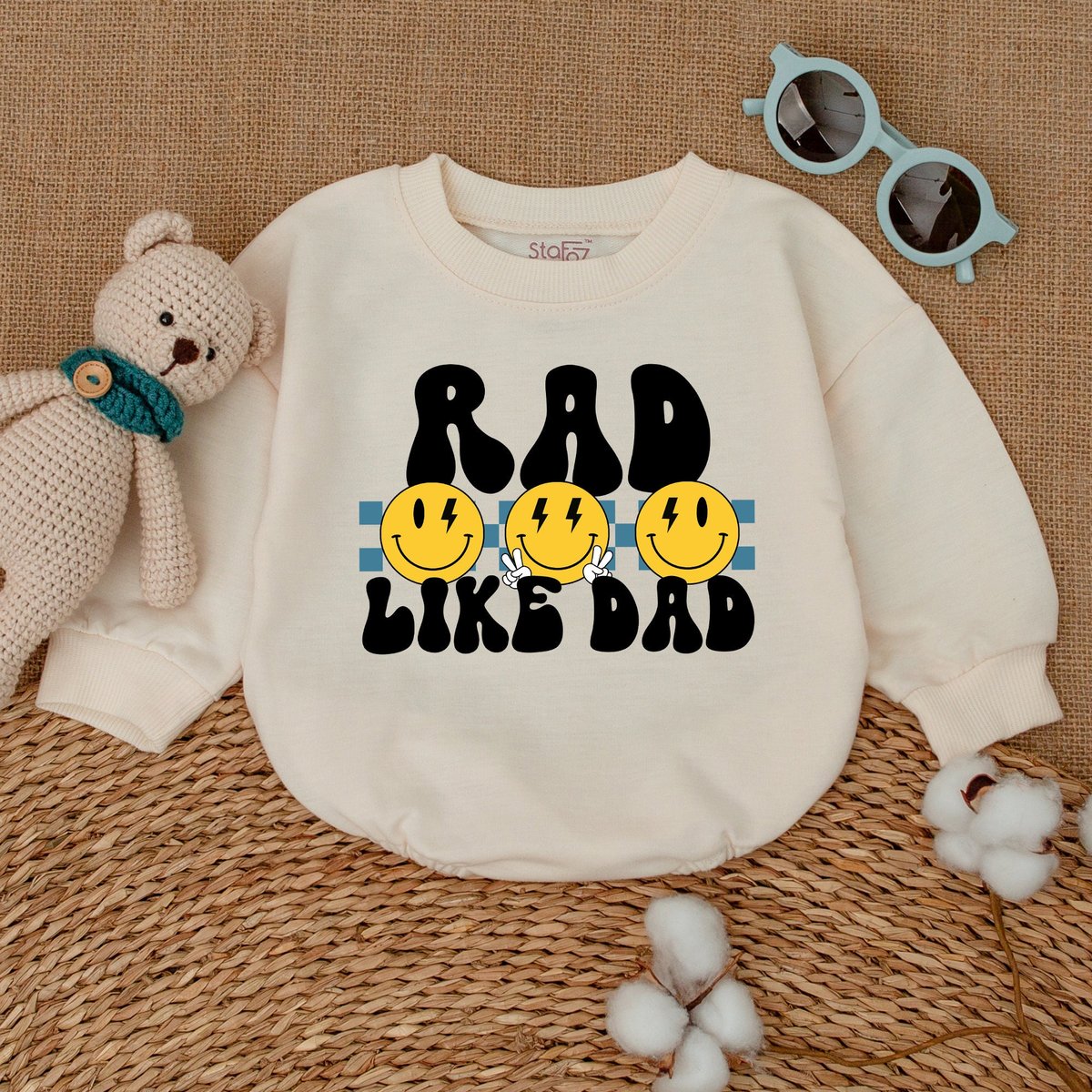 Rad Like Dad Baby Romper Funny Dad Baby Bodysuit Smiley Face Outfit Father's Day Clothes New Dad Gi 170