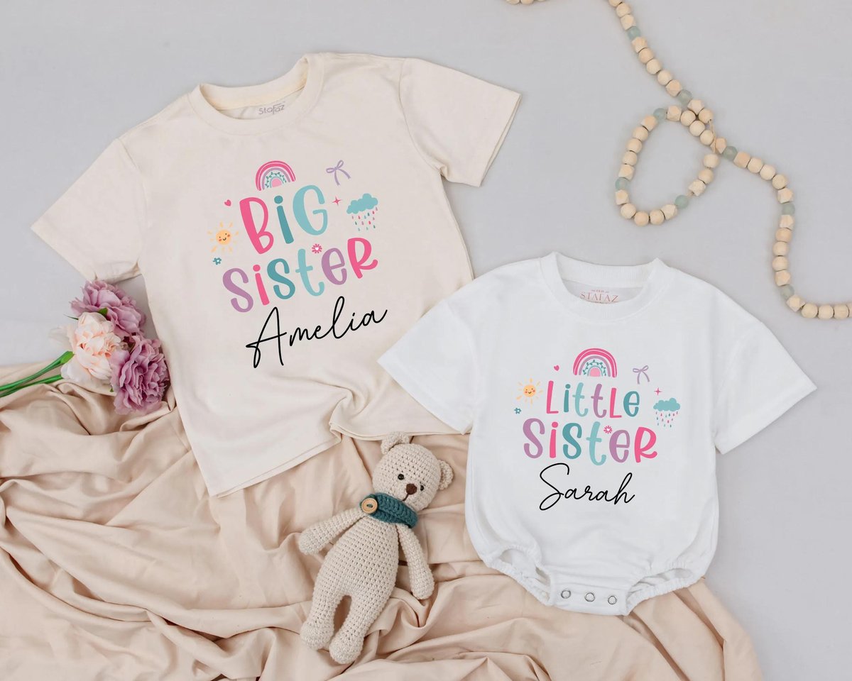 Rainbow Sibling Shirts Big and Little Sister Matching Outfits Baby Girl Clothes Toddler Sister Outfi 189