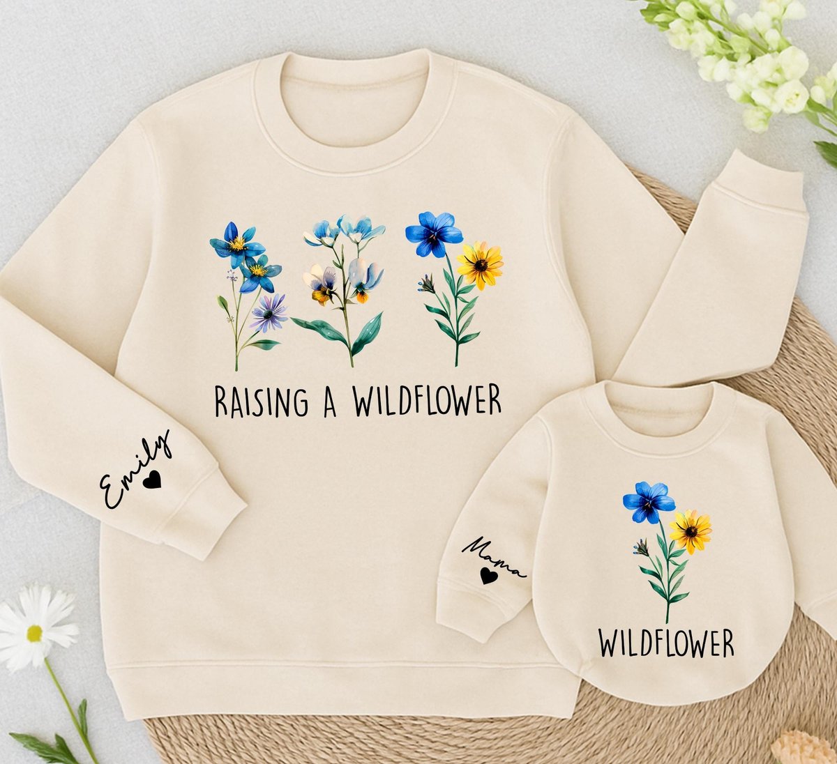 Raising A Wildflower and Wildflower Sweatshirt Mama Mini Matching Outfits Mama Mini Sweater Baby rom 433