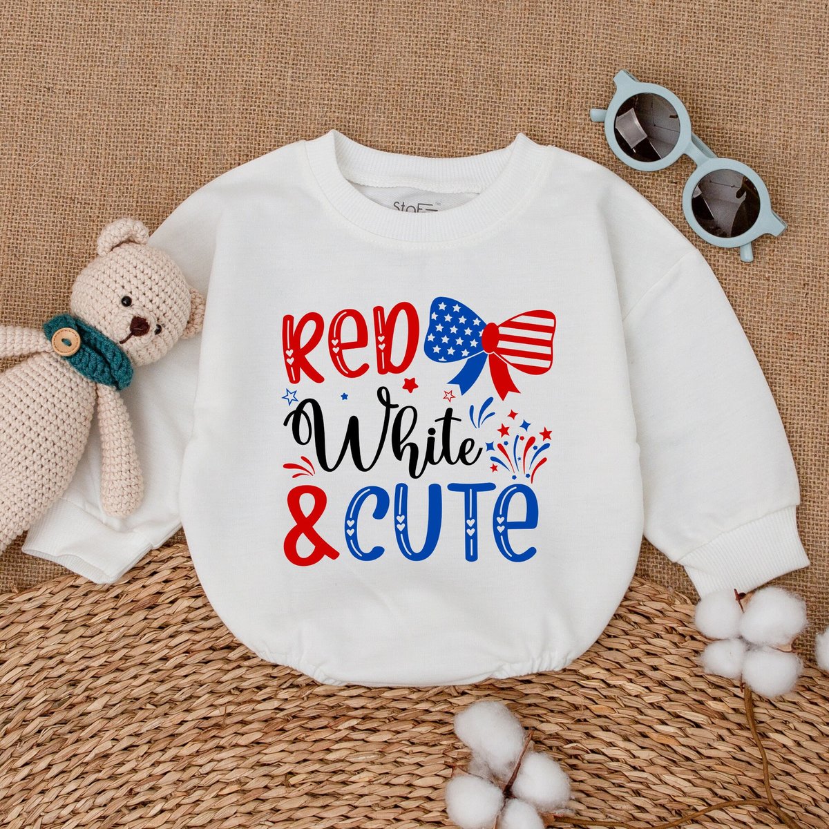 Red White and Cute Baby Romper American Bow Baby Bodysuit 4th of July Clothes Patriotic Independence 171