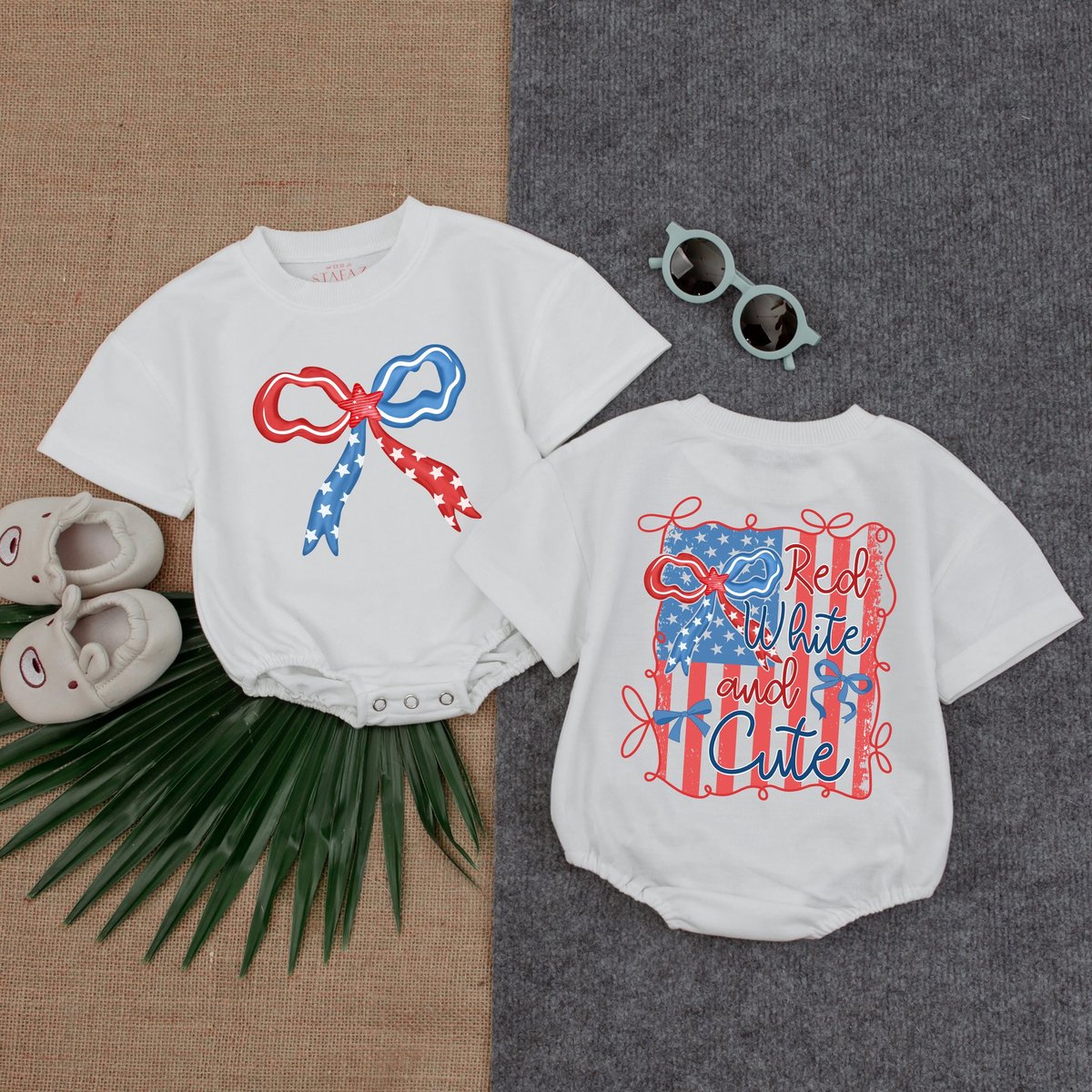 Red White and Cute Bubble Romper Baby Outfit 1st Birthday Memorial Day Trendy Red White Blue Baby Sh 431