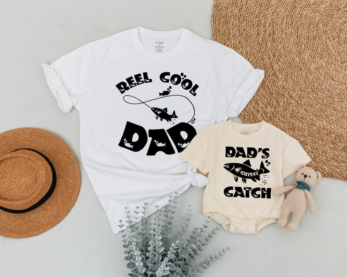 Reel Cool Dad Cutest Catch Shirts Infant Bodysuit Dad and Baby Matching Shirts Happy Our Father's D 167