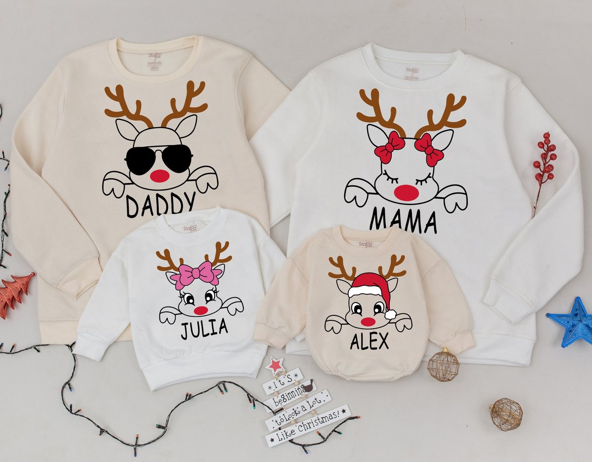 Reindeer Christmas Matching Family Sweatshirt Personalized Christmas Family outfit Funny Christmas 2 180