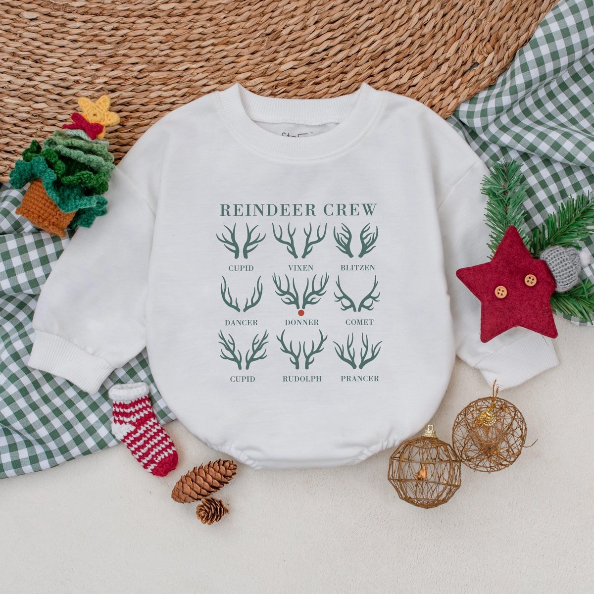 Reindeer Crew Baby Romper Christmas Baby Bodysuit Winter Baby Clothes First Christmas Outfit Baby Ch 181