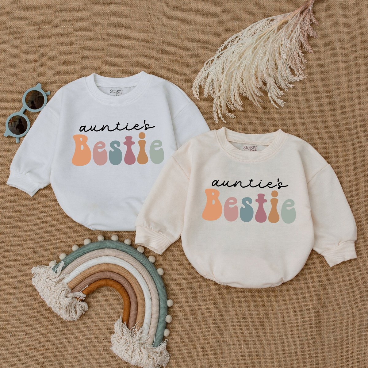 Retro Auntie's Bestie Romper Baby Romper Newborn Romper Gift from AuntPregnancy AnnouncementAuntie 159