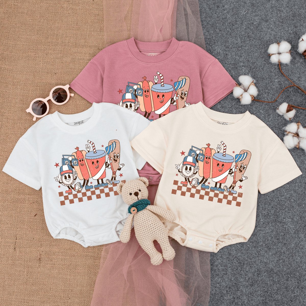 Retro Baseball Game Romper Short  Sleeve Groovy Baseball Baseball Game Day Gameday Outfit Bubble Ro 169