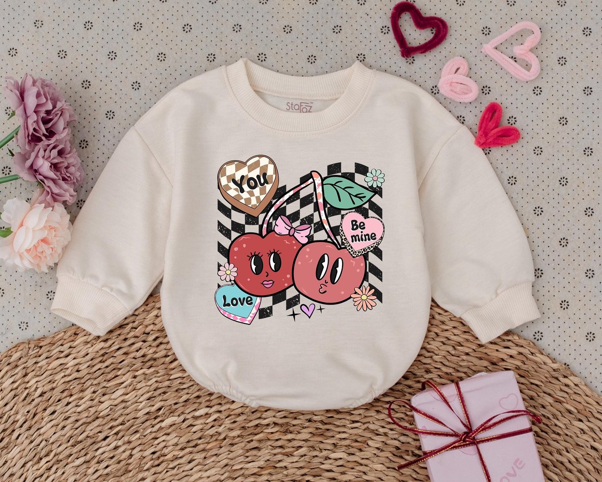 Retro Cherry Kids Valentines Day Romper My 1st Valentines Day Outfits Baby Boys Girls Bodysuit Baby