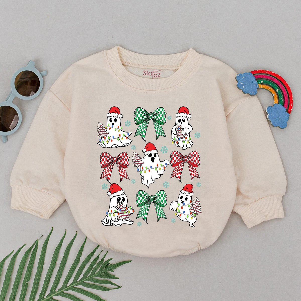 Retro Christmas Ghost Baby Romper Christmas Outfit 1st Christmas Baby Romper Baby Shower Gift Newbor