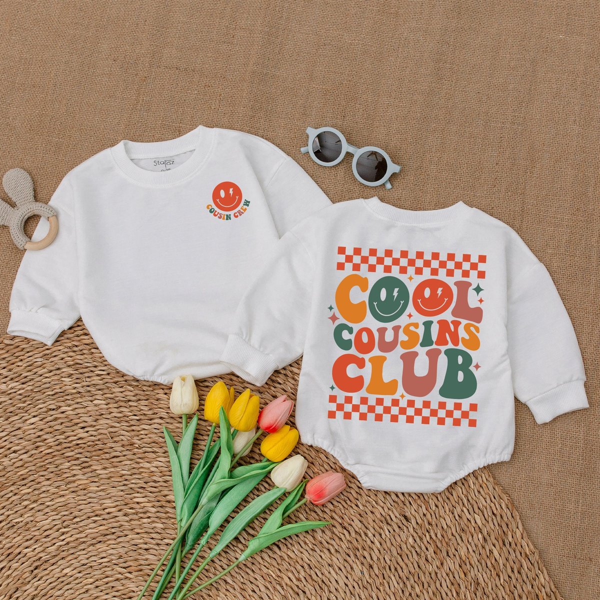 Retro Cool Cousins Club Romper Cousin Crew Bodysuit Smiley Face Outfit Family Reunion Outfit Matchin 172
