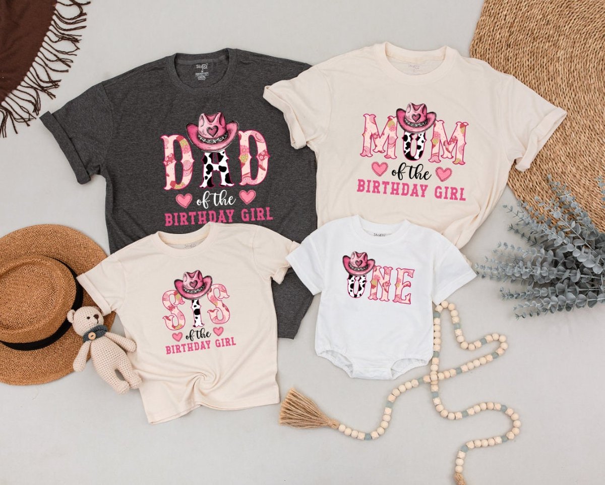 Retro Cowgirl Birthday Outfit First Rodeo Family Shirts Western Birthday Shirt Farm Theme Matching W 168