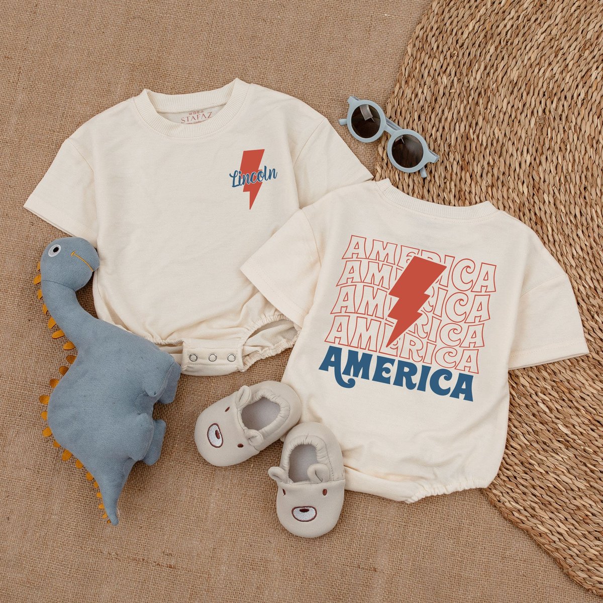Retro Custom American Dude Clothes Patriotic Baby Boy Bubble Romper 4th of July Bodysuit Baby Clothing