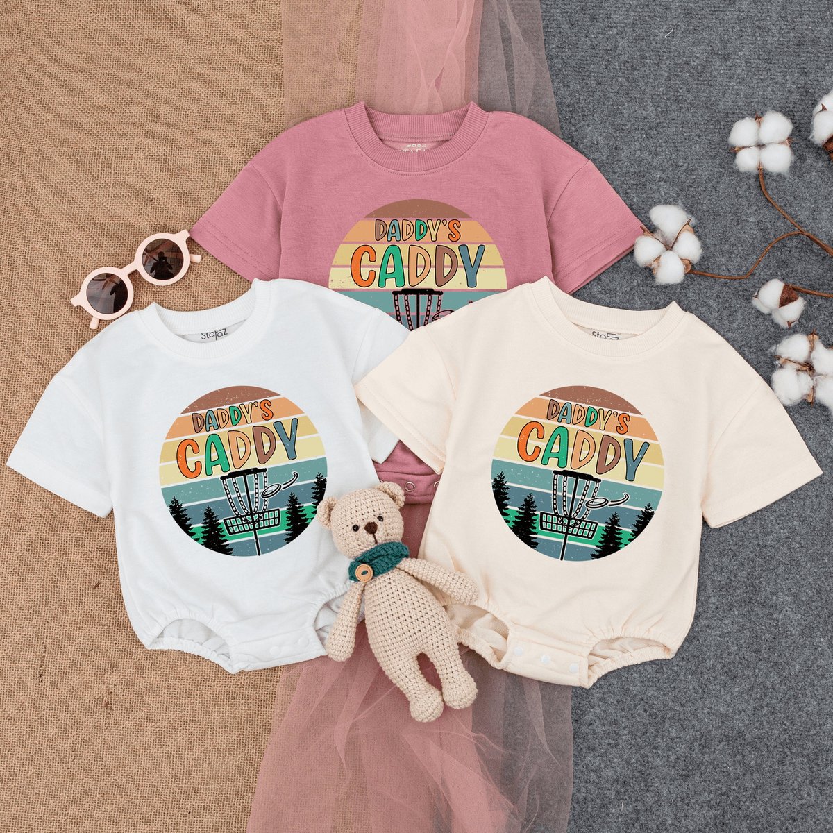 Retro Disc Golf Daddy's Caddy Baby Romper Gameday Outfit Newborn Outfit Frisbee Par Bodysuit Baby b 170