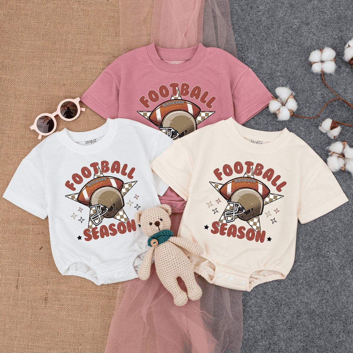 Retro Football Season Bubble Romper short sleeve Football Lightning Bolt Football Game Baby Gameday 169