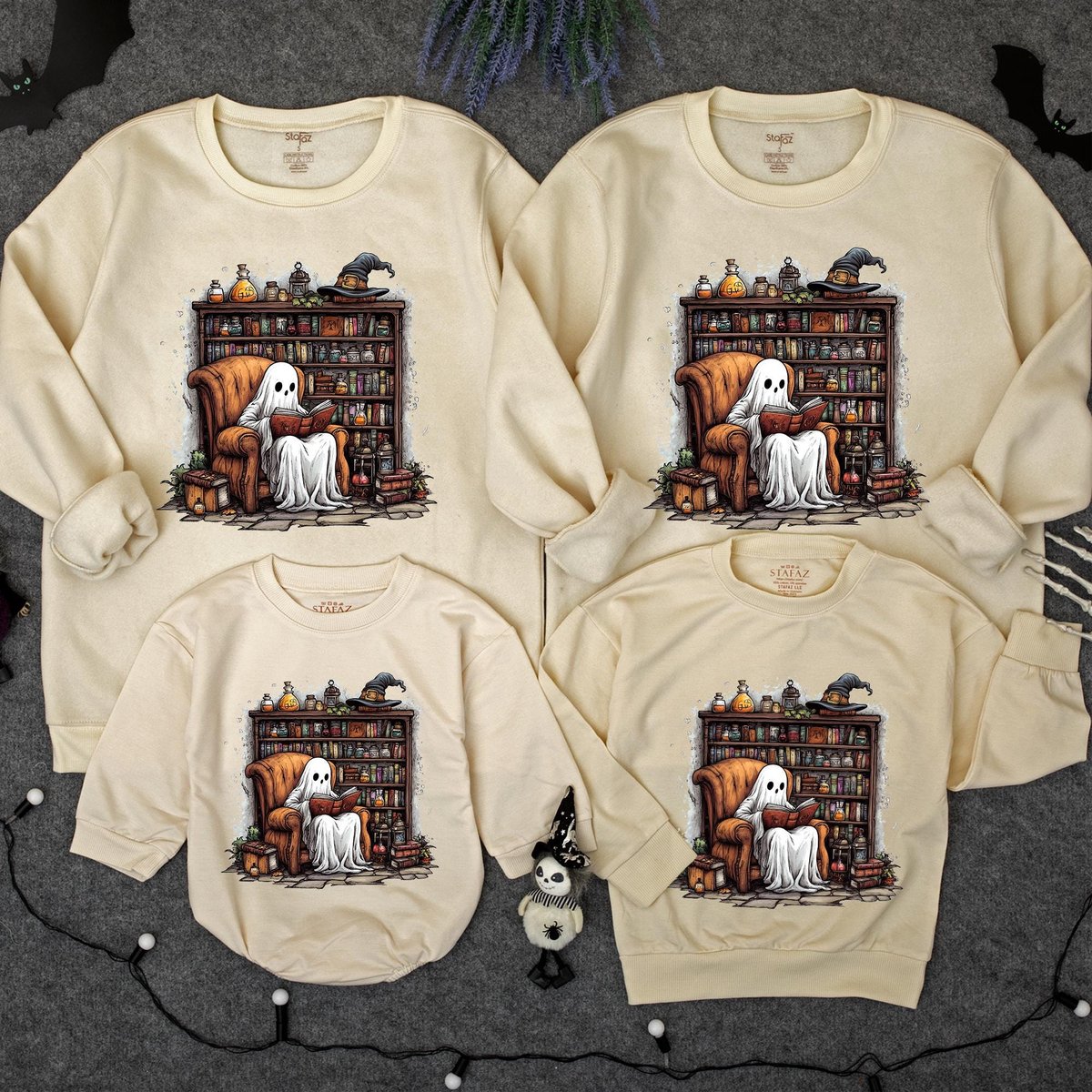 Retro Ghost Reading Books Sweatshirt Librarian Ghost toddler Halloween Halloween Teacher Sweatshirt 434