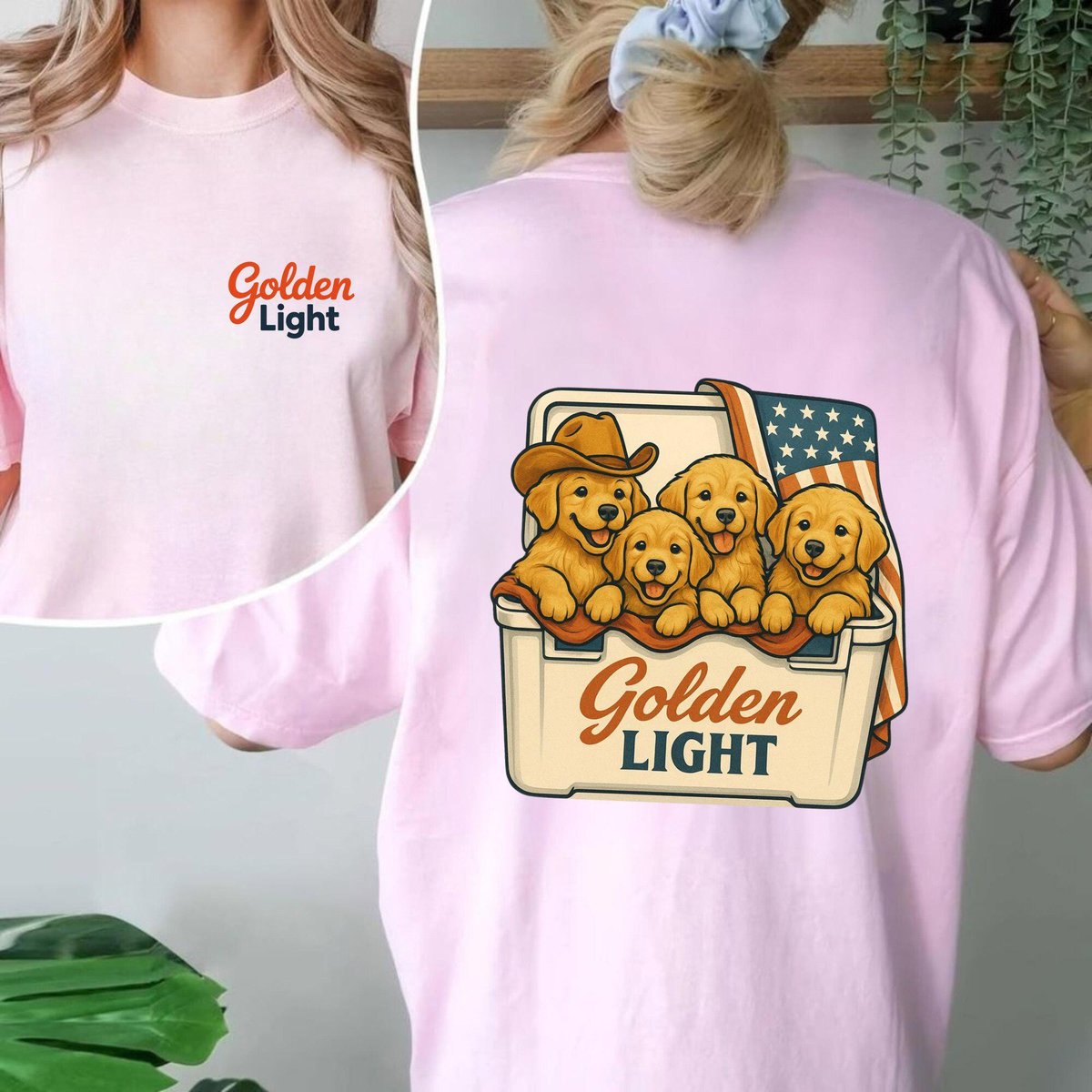 Retro Golden Light Comfort Colors PNG 4th of July Golden Retriever American Independence Tee Unisex 431