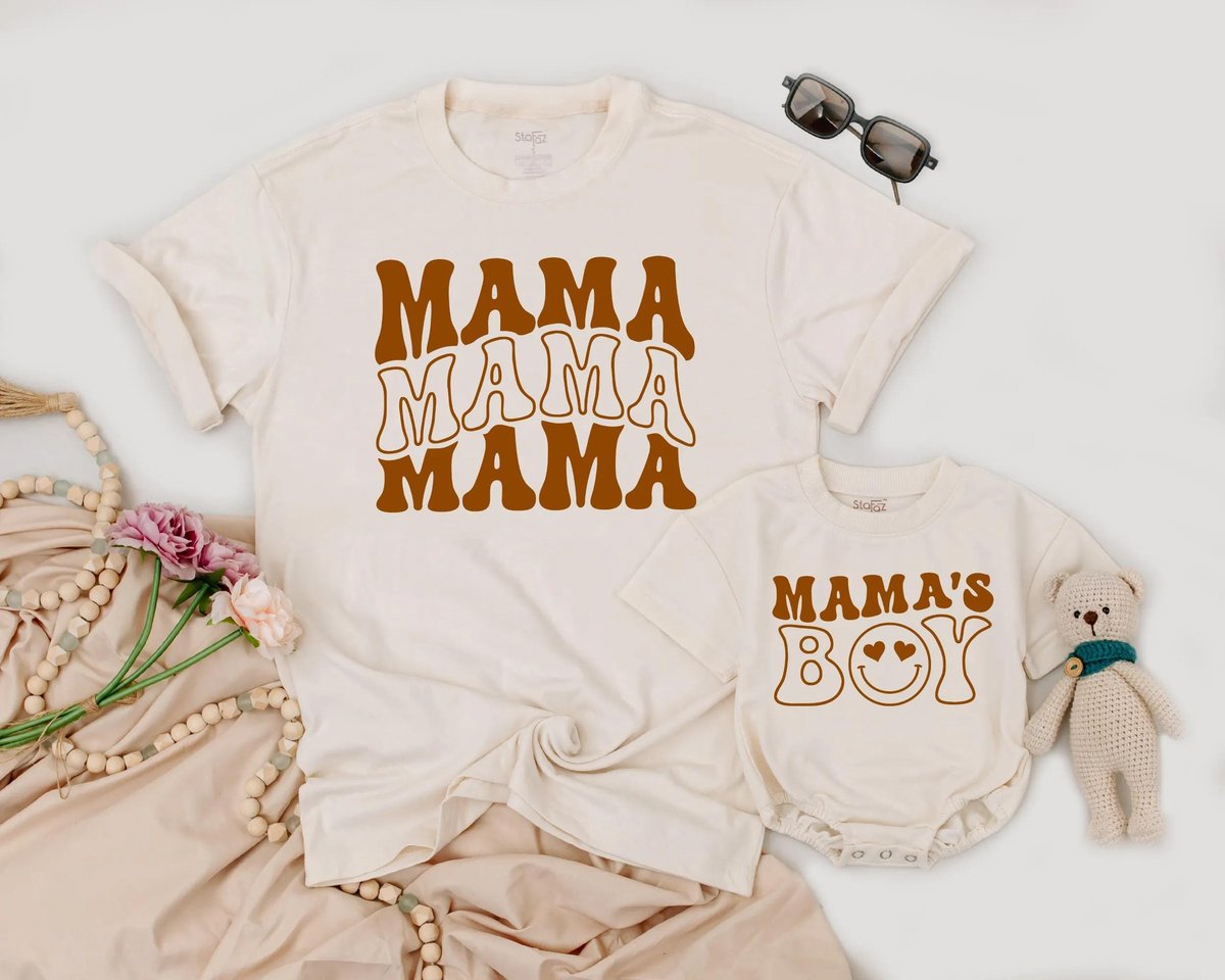 Retro Groovy Mama Shirt Mamas Boy Bodysuit Matching Family Outfit Mommy and Me Vintage Tee Cute Moth 188