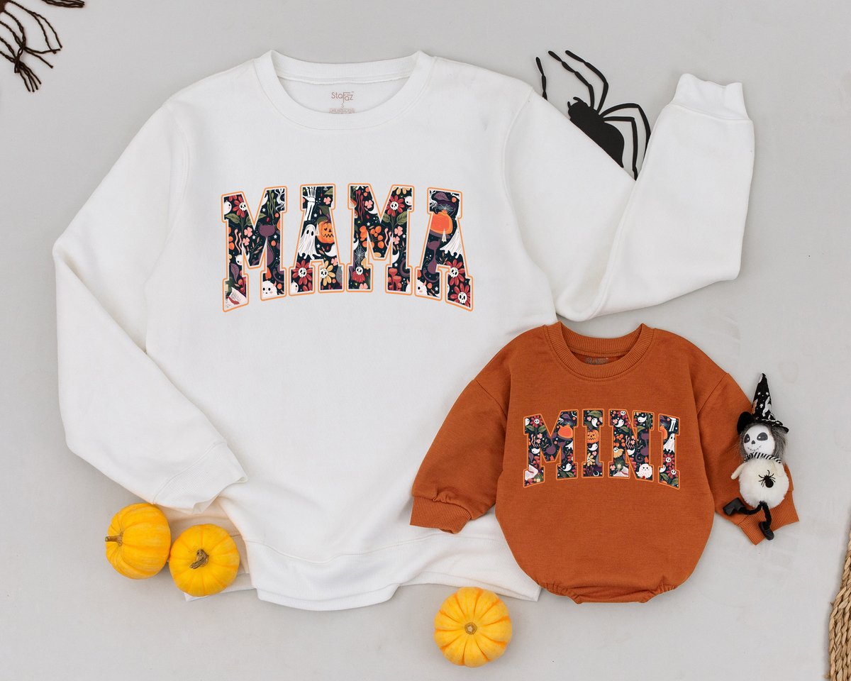 Retro Halloween Clothes Mama and Mini Sweatshirt Mommy and Me Sweater Mom and Baby Outfit Matching F 174