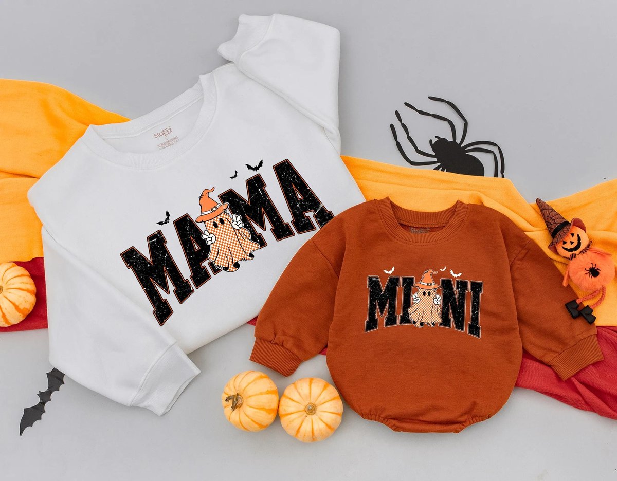 Retro Halloween Family Matching Sweatshirt Ghost Sweaters Mommy and Me Shirt My 1st Halloween Family 434