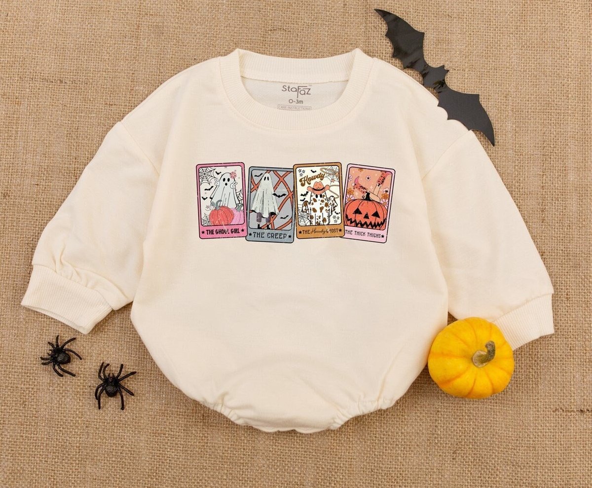 Retro Halloween Ghost Tarot Baby Romper Halloween Newborn Clothes Halloween baby Shower First Ha