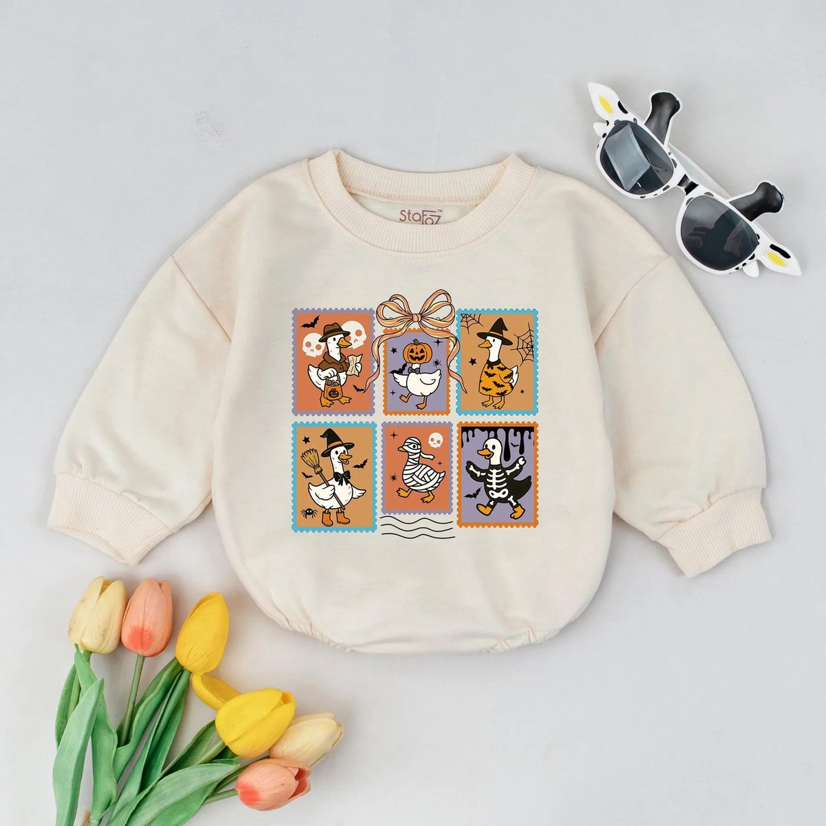 Retro Halloween Goose Bubble Romper Spooky Goose Baby Costume Fall Newborn Outfit Halloween Baby Sho 436