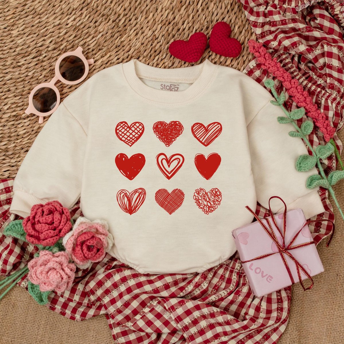 Retro Hearts Valentine Romper Valentines Baby Bodysuit Cute Hearts Bubble Romper My 1st Valentines D 183