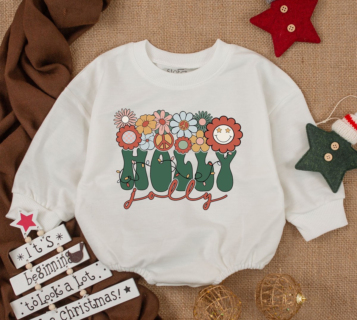 Retro Holly Jolly Christmas Baby Outfit Bubble Romper 1st Christmas Merry Christmas Vibes Baby Showe 154