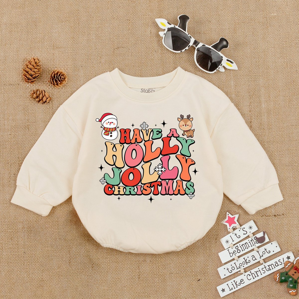 Retro Holly Jolly Christmas OutfitBaby Bubble RomperChristmas Baby Girl Christmas First Christmas Clothing