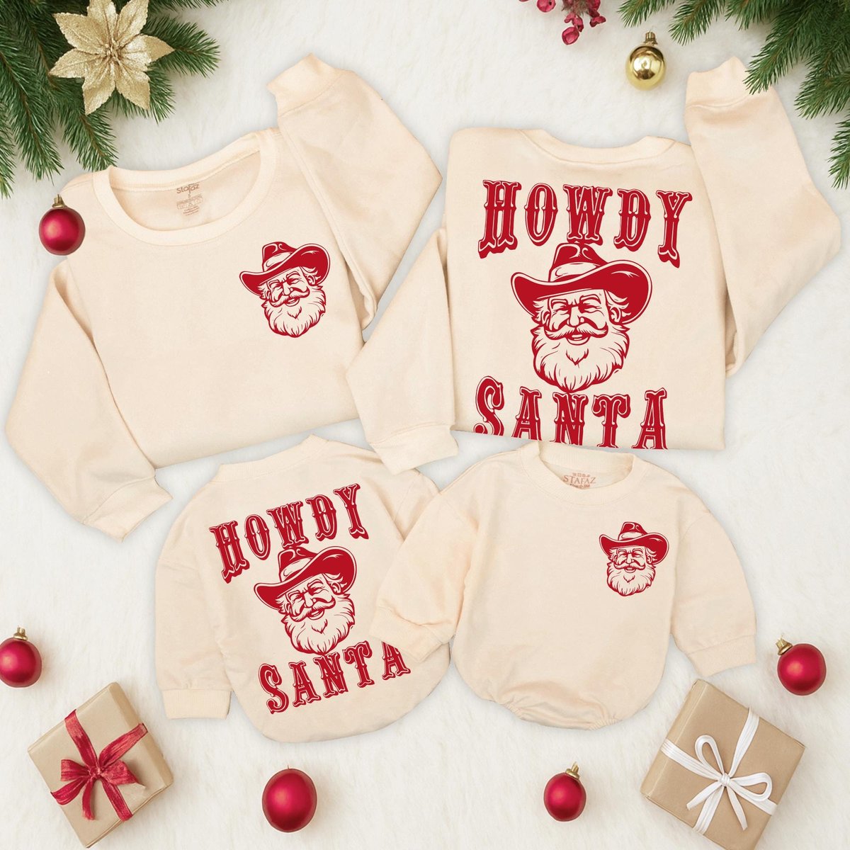 Retro Howdy Santa Christmas Sweatshirt Western country Holiday Toddler Outfit 2 Sided sweater baby r 436