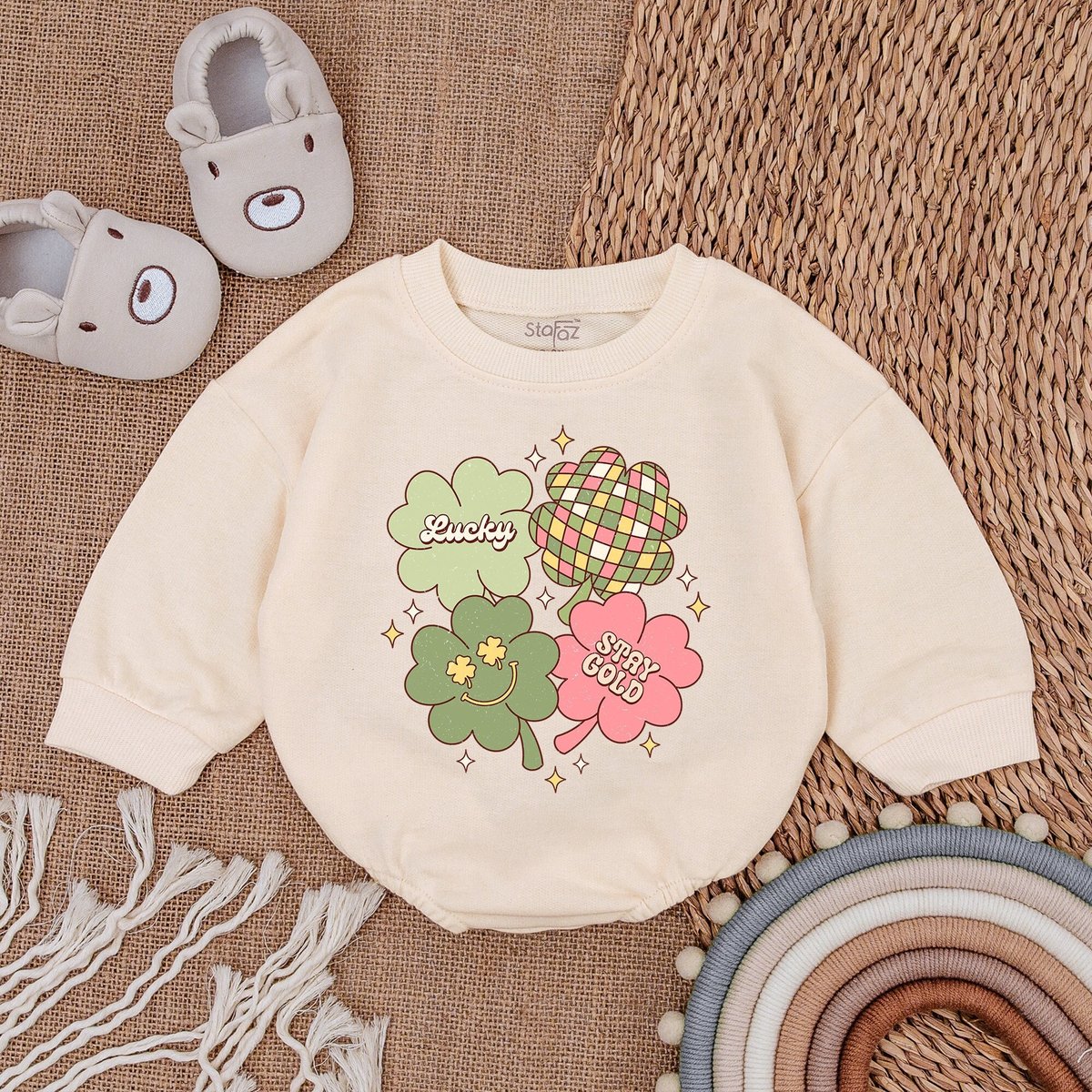 Retro Irish Baby Outfit St Patrick's Day Bodysuit St Patrick's Day Baby Clothes Light Mauve B