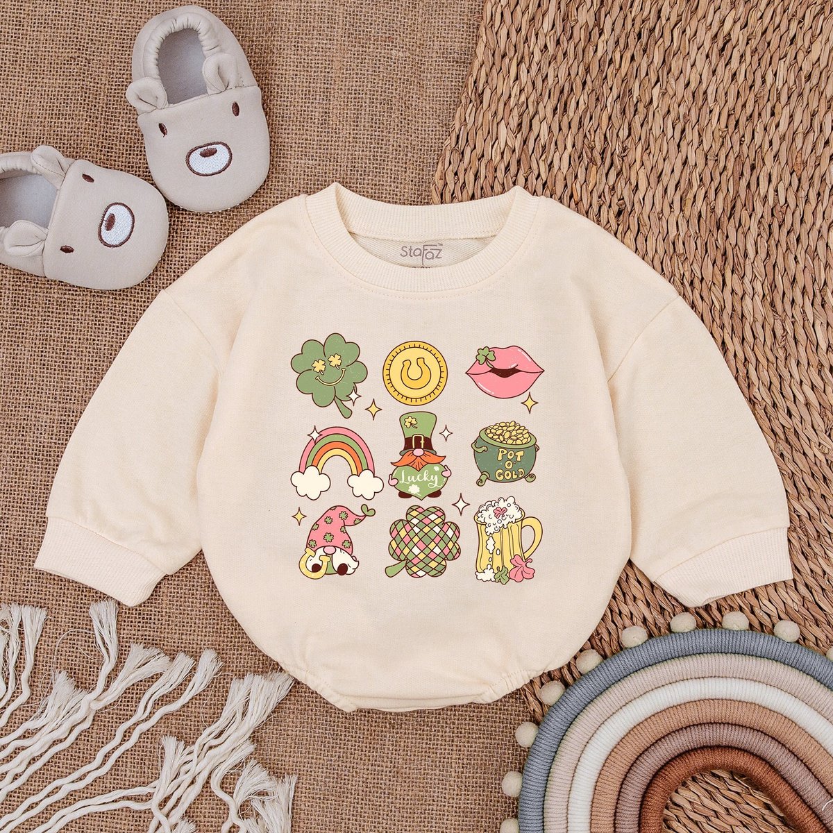 Retro Irish Baby Outfit  St Patrick's Day Bodysuit  St Patrick's Day Baby Clothes Light Mauve B 164