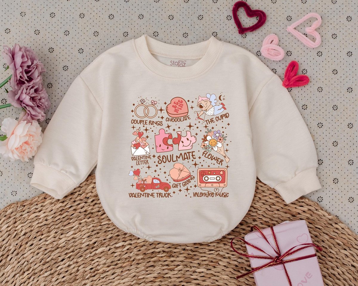Retro Kids Valentines Day Romper My 1st Valentines Day Outfits Toddler Sweatshirt Baby Bodysuit Baby