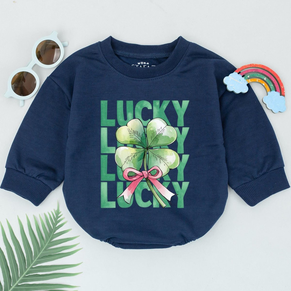 Retro Lucky Shamrock Baby Romper First Patrick's Day Shamrock Romper Natural Baby Shower Gift 1st P