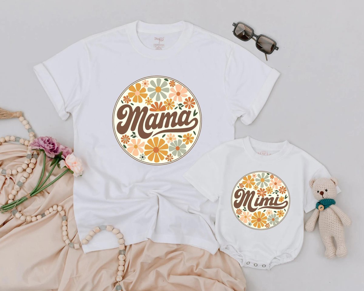 Retro Mama or Mimi Shirt  Floral Vintage Mom Tee Mother's Day Gift Mommy and Me Outfit Matching Fa 188