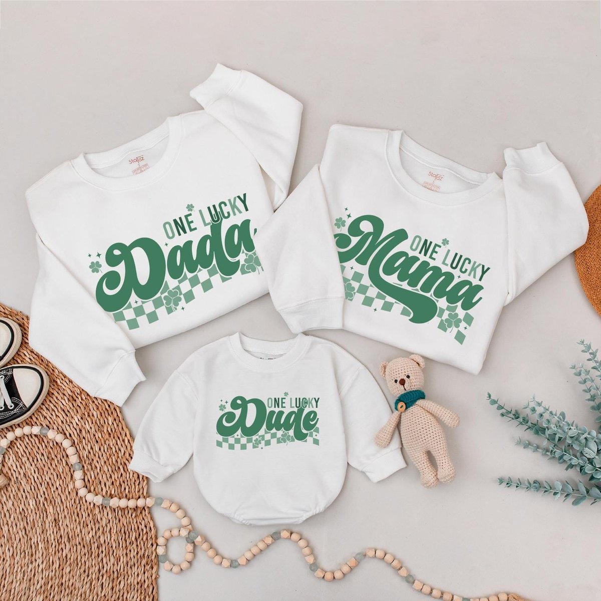 Retro One Lucky Dude Romper One Lucky Mama Sweatshirt St Patricks Day Sweatshirt Mommy and Me St.Pat 183