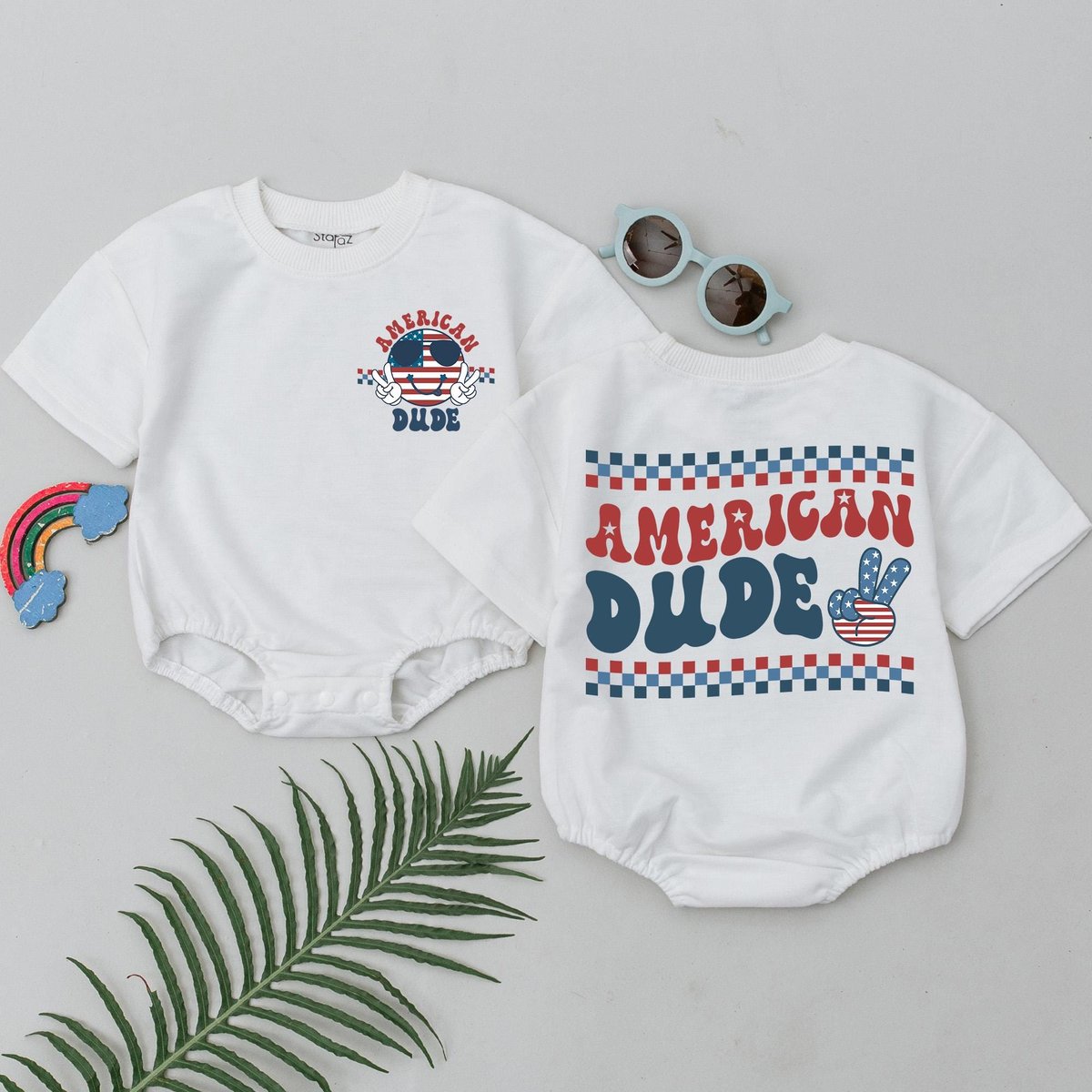 Retro Patriotic Baby Girl Romper USA Flag Bow Bubble Bodysuit Cute Red White Blue Outfit for 4th of