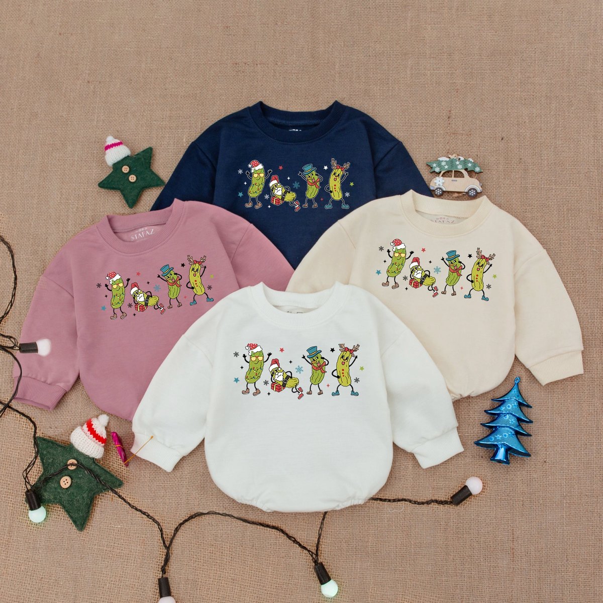 Retro Pickles Christmas Santa Pickles Christmas Bodysuit Bubble Romper Baby Christmas Clothes Christ 178