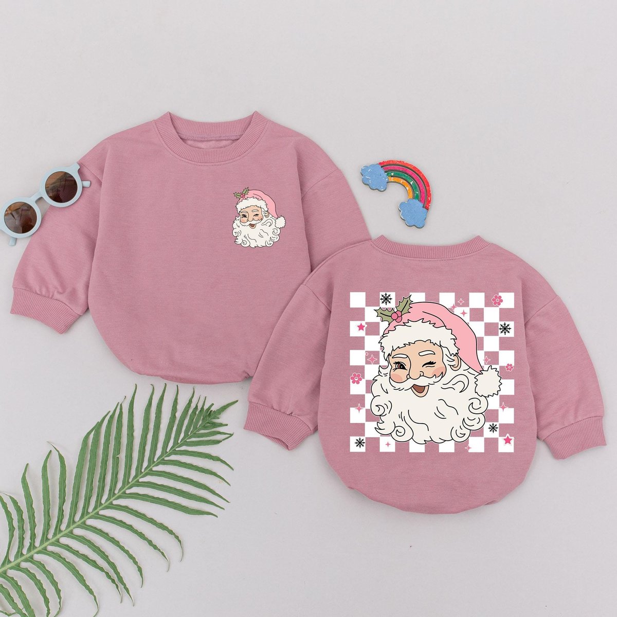 Retro Pink Santa Claus Romper 1st Christmas Santa Romper Baby Shower Gift Christmas Outfit Newborn f