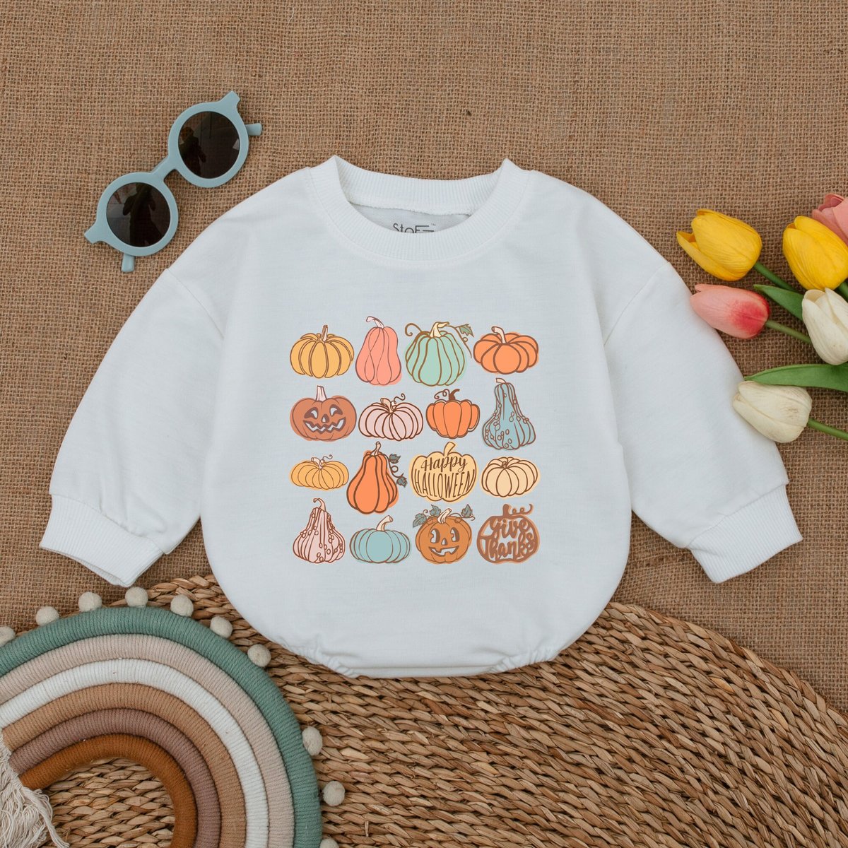 Retro Pumpkin Baby Romper Thanksgiving Baby Bodysuit Retro Fall Baby Bodysuit Fall Baby Outfit Autum 175