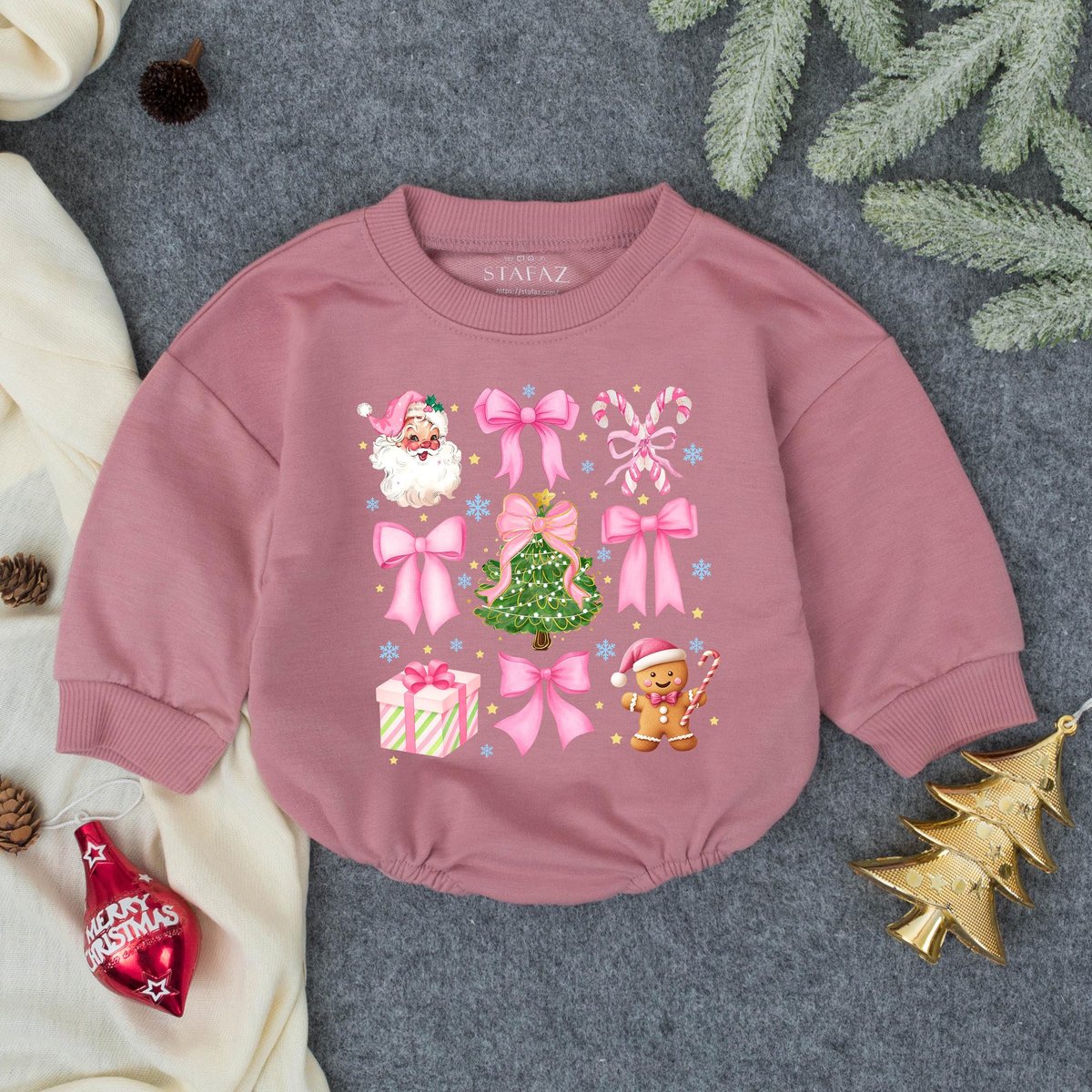 Retro Santa Baby Bubble Romper Vintage Santa SweatshirtRetro Groovy Christmas Outfit Vintage Christm 436