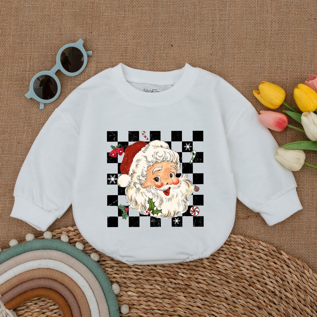 Retro Santa Baby Romper Christmas Baby Girls Bodysuit Baby Christmas Outfit Merry Christmas My First 178