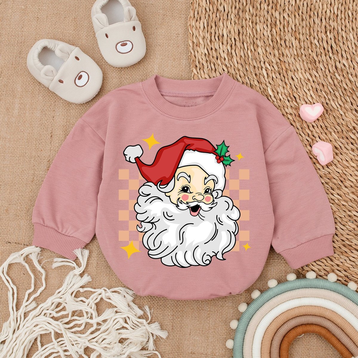 Retro Santa Baby Romper My First Christmas Christmas BodysuitBaby Christmas OutfitOversized Long Sle