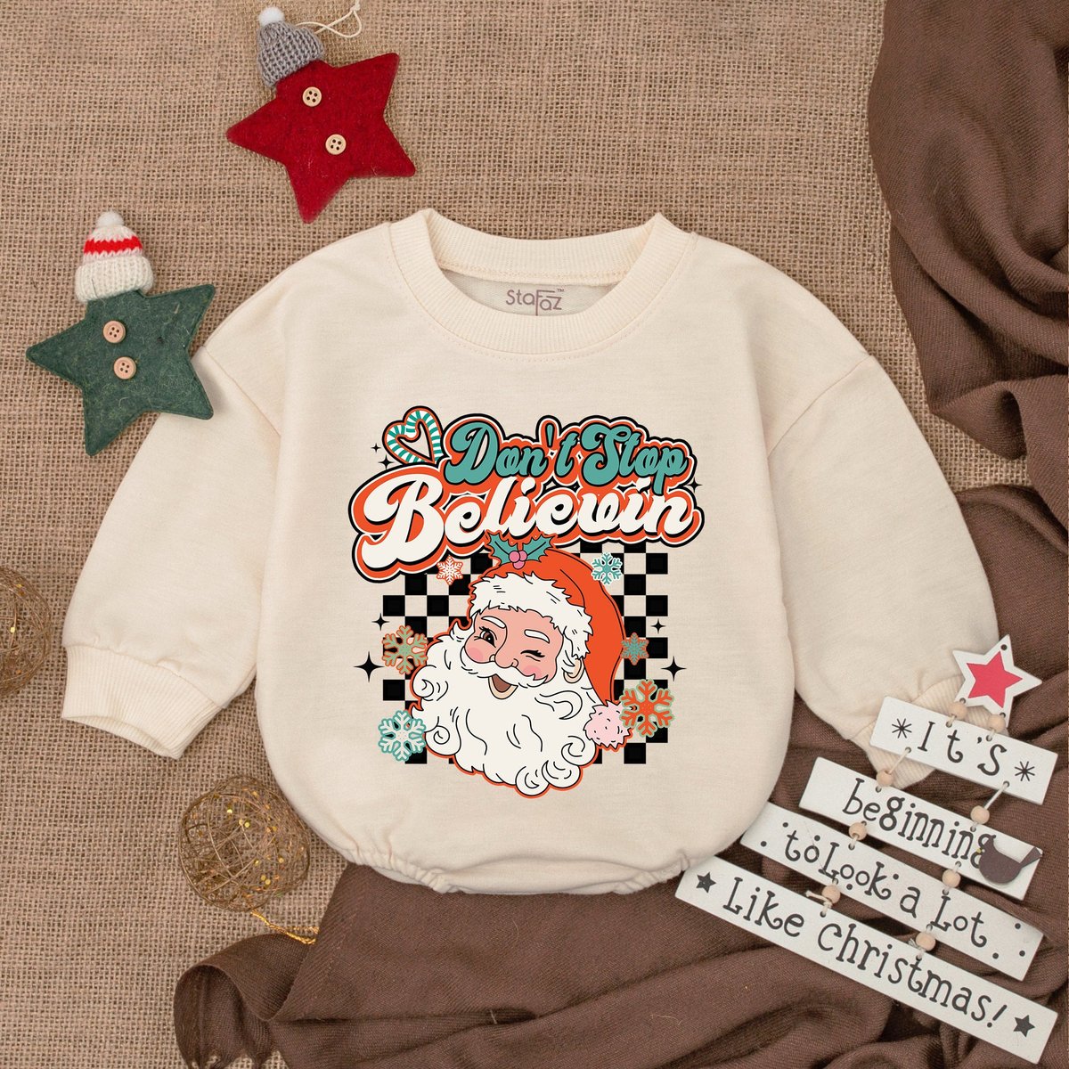 Retro Santa Baby Romper My First Christmas Christmas Bodysuit Baby Christmas Outfit Oversized Long S