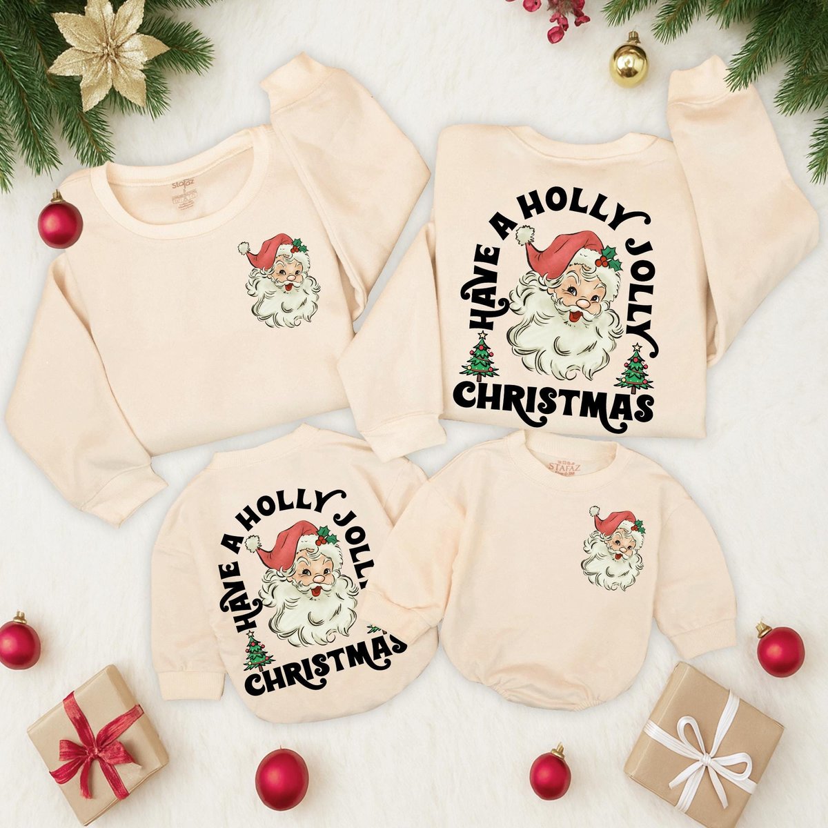 Retro Santa Christmas Sweatshirt Vintage Graphic Holiday Toddler Outfit 2 Sided sweater baby romper 436