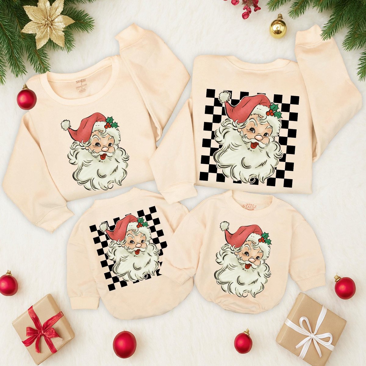 Retro Santa Christmas Sweatshirt Vintage Graphic Holiday baby Toddler Outfit 2 Sided sweater Santa C 436